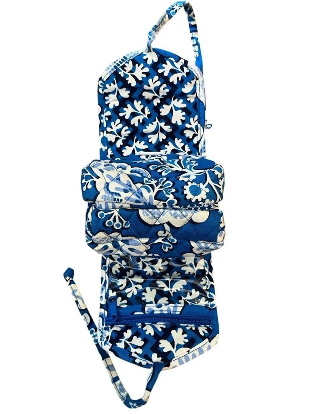 Vera Bradley Blue All Wrapped Up Jewelry Cosmetic Travel Case Soft Quilted Ties